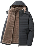 kkboxly  Men's Warm Fleece Hooded Jacket, Casual Windproof Jacket With Zipper Pockets For Fall Winter