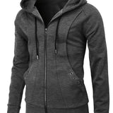 kkboxly  Men's Casual Long Sleeve Sports Hooded Jacket With Full Zip For Autumn And Winter, Men's Outfits