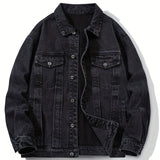 kkboxly  Men's Casual Loose Fit Denim Jacket, Multi Pocket Button Up Denim Jacket For Spring Fall