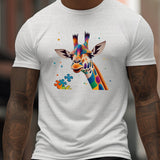 kkboxly Giraffe And Puzzle Pieces Print T Shirt, Tees For Men, Casual Short Sleeve T-shirt For Summer