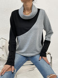 kkboxly  Color Block Turtle Neck Sweatshirts, Casual Loose Stitching Sweater, Women's Clothing