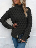 Fish Scale Turtleneck Sweater, Casual Solid Long Sleeve Knit Sweater, Women's Clothing