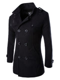 kkboxly Men's Stylish Woolen Pea Coat: Keep Warm in Style This Winter with a Double Breasted Stand Collar Overcoat
