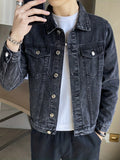 kkboxly  Chic Denim Jacket, Men's Casual Street Style Lapel Button Up Jacket Coat For Spring Fall
