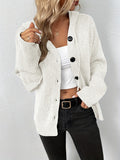 kkboxly  Button Up Drawstring Hooded Cardigan, Causal Solid Long Sleeve Cardigan For Spring & Fall, Women's Clothing