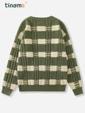 Preppy Stripes Pattern Knitted Sweater, Men's Loose Casual Warm Mid Stretch Crew Neck Pullover Sweater For Men Fall Winter