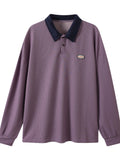 Plus Size Men's Varsity Style Golf Shirt Contrast Color Shirt For Spring Fall Winter, Men's Clothing