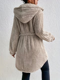 kkboxly  Button Front Hooded Teddy Coat, Casual Solid Long Sleeve Winter Warm Outerwear, Women's Clothing