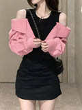kkboxly  Cold Shoulder Color Block Dress, Elegant Long Sleeve Dress For Spring & Fall, Women's Clothing