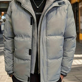 Plus Size Men's Hooded Puffer Jacket For Fall Winter, Patchwork Fake Two-piece Jacket, Thick Warm Tops For Males, Men's Clothing
