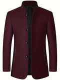 kkboxly  Warm Wool Blend Jacket Coat, Men's Casual Stand Collar One Breasted Jacket For Fall Winter, Father's Gift