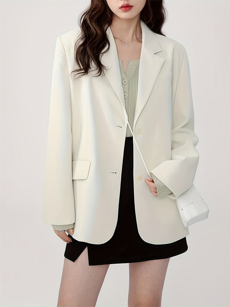 kkboxly  Solid Button Front Blazer, Casual Lapel Long Sleeve Blazer For Office & Work, Women's Clothing
