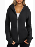 Solid Zip Up Thermal Hoodie, Casual Long Sleeve Pocket Outerwear For Fall & Winter, Women's Clothing