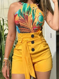 kkboxly  Y2K Solid Button Front Shorts, Tie Waist Beach Summer High Waist Shorts, Women's Clothing