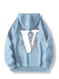 kkboxly  Big Letter V Print Trendy Sweatshirt, Men's Casual Graphic Design Slightly Stretch Crew Neck Pullover Sweatshirt For Autumn Winter
