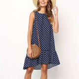 Kkboxly  Polka Dot Ruffle Hem Dress, Casual Crew Neck Sleeveless Tank Dress, Women's Clothing