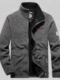 Male Casual Warm Plush Fleece Jacket, Comfy Thermal Slightly Stretch Coats For Men's Winter Outdoor Activities