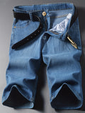 kkboxly  Washed Cotton Blend Denim Shorts, Men's Casual Street Style Distressed Mid Stretch Denim Shorts For Summer