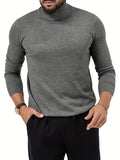 kkboxly  Cotton Blend Turtle Neck Knitted Slim Sweater, Men's Casual Warm Solid High Stretch Pullover Sweater For Fall Winter