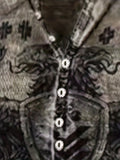 kkboxly  Retro Eagle Pattern Men's Stylish Long Sleeve Henley Tee For Spring Fall, Gift For Men
