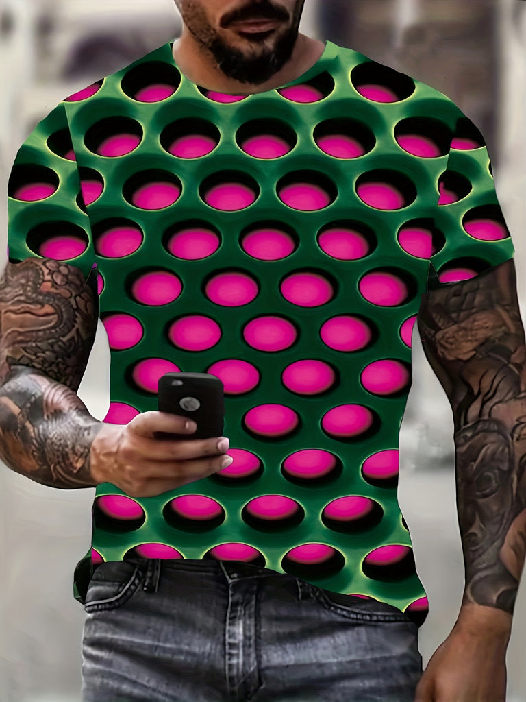 kkboxly Men's Summer Outdoor Graphic Tee - 3D Vision Illusion & Dense Hole Pattern - Slightly Stretchy & Comfortable!