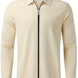 kkboxly  Waffle Pattern Men's Windbreaker Jacket Casual Long Sleeve With Zipper Gym Sports Hooded Coat For Spring Fall