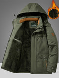kkboxly Warm Fleece Windbreaker Hooded Jacket, Men's Casual Zip Up Jacket Coat For Fall Winter Outdoor Activities