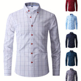 kkboxly  Geometric Pattern Men's Stylish Daily Long Sleeve Button Up Shirt, Spring Fall, Creative Gift For Men