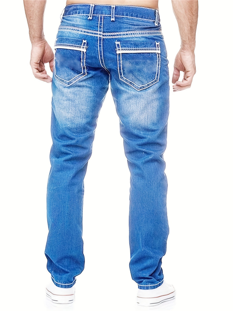 kkboxly  Slim Fit Distressed Jeans, Men's Casual Medium Stretch Denim Pants