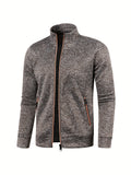 kkboxly  Warm Stand Collar Jacket, Men's Casual Comfortable Zip Up Zipper Pockets Knitted Cardigan For Fall Winter
