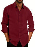 kkboxly  Plus Size Men's Elegant Mature Long Sleeve Shirt, Trendy Oversized Slim Fit Button Up Shirt For Big & Tall Males, Men's Clothing, Plus Size
