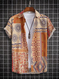 kkboxly  Paisley Print Men's Casual Short Sleeve Mismatch Shirt, Men's Shirt For Summer Vacation Resort
