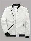 kkboxly  Classic Design Lightweight Jacket, Men's Casual All Match Crew Neck Zip Up Jacket Coat For Spring Fall Outdoor Activities