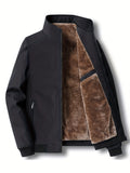 kkboxly Classic Fleece Lined Jacket, Men's Casual Zip Up Jacket Coat College Hipster Windbreaker For Winter Fall