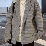 kkboxly  Men's Chic Houndstooth Print Blazer, Men's Casual Shawl Collar Suit Jacket For Business Banquet Party Dinner