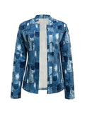 kkboxly  Patchwork Print Tops, Casual Open Front Long Sleeve Outerwear, Women's Clothing
