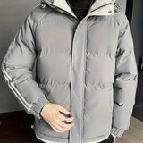 kkboxly Classic Design Warm Hooded Jacket, Men's Casual Solid Color Zip Up Cotton Padded Jacket For Fall Winter Outdoor