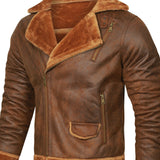 kkboxly  Warm Fleece Hooded PU Jacket, Men's Casual Winter Jacket Coat For Outdoor Activities