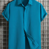 kkboxly  Solid Color Men's Casual Short Sleeve Shirt, Men's Shirt For Summer Vacation Resort