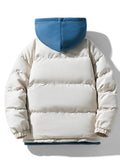 kkboxly  Men's Hooded Padded Jacket, Men Casual Fake Two Piece Padded Coat Windbreaker Zipper For Men Winter