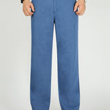 kkboxly Men's Loose Solid Denim Trousers With Pockets, Causal Breathable Cotton Blend Jeans For Spring Outdoor Activities