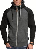 kkboxly  Trendy Color Block Men's Hooded Jacket Casual Long Sleeve Hoodies With Zipper Gym Sports Hooded Coat For Winter Fall