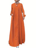 kkboxly  Solid Button Front Abaya Dress, Elegant Long Sleeve Maxi Length Dress, Women's Clothing
