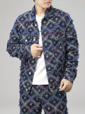 kkboxly  Men's Casual Jacquard Weave Denim Jacket, Street Style Chic Button Up Jacket