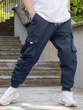 kkboxly  Men's Drawstring Cargo Pants With Flap Pockets, Loose Casual Comfy Jogger Pants