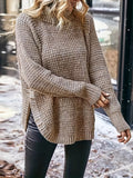 kkboxly  Solid Turtle Neck Pullover Sweater, Casual Long Sleeve Raglan Shoulder Sweater For Fall & Winter, Women's Clothing