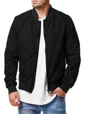 kkboxly  Solid Varsity Bomber Jacket, Men's Casual Baseball Jacket Coat Regular Fit College Hipster Windbreaker For Spring Autumn