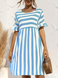 Kkboxly  Short Sleeve Beach Dress, Crew Neck Vacation Casual Dress For Summer & Spring, Women's Clothing