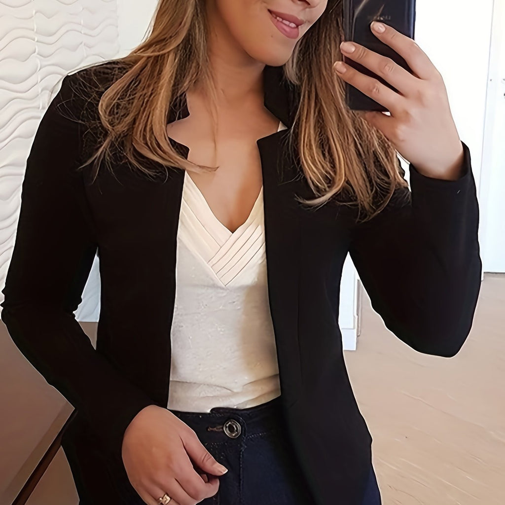 kkboxly  Solid Open Front Blazer, Casual Long Sleeve Blazer For Office & Work, Women's Clothing