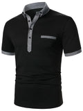 kkboxly  Men's Polo Shirts, Casual Black Slim Fit Lapel Button Up Polo Shirt